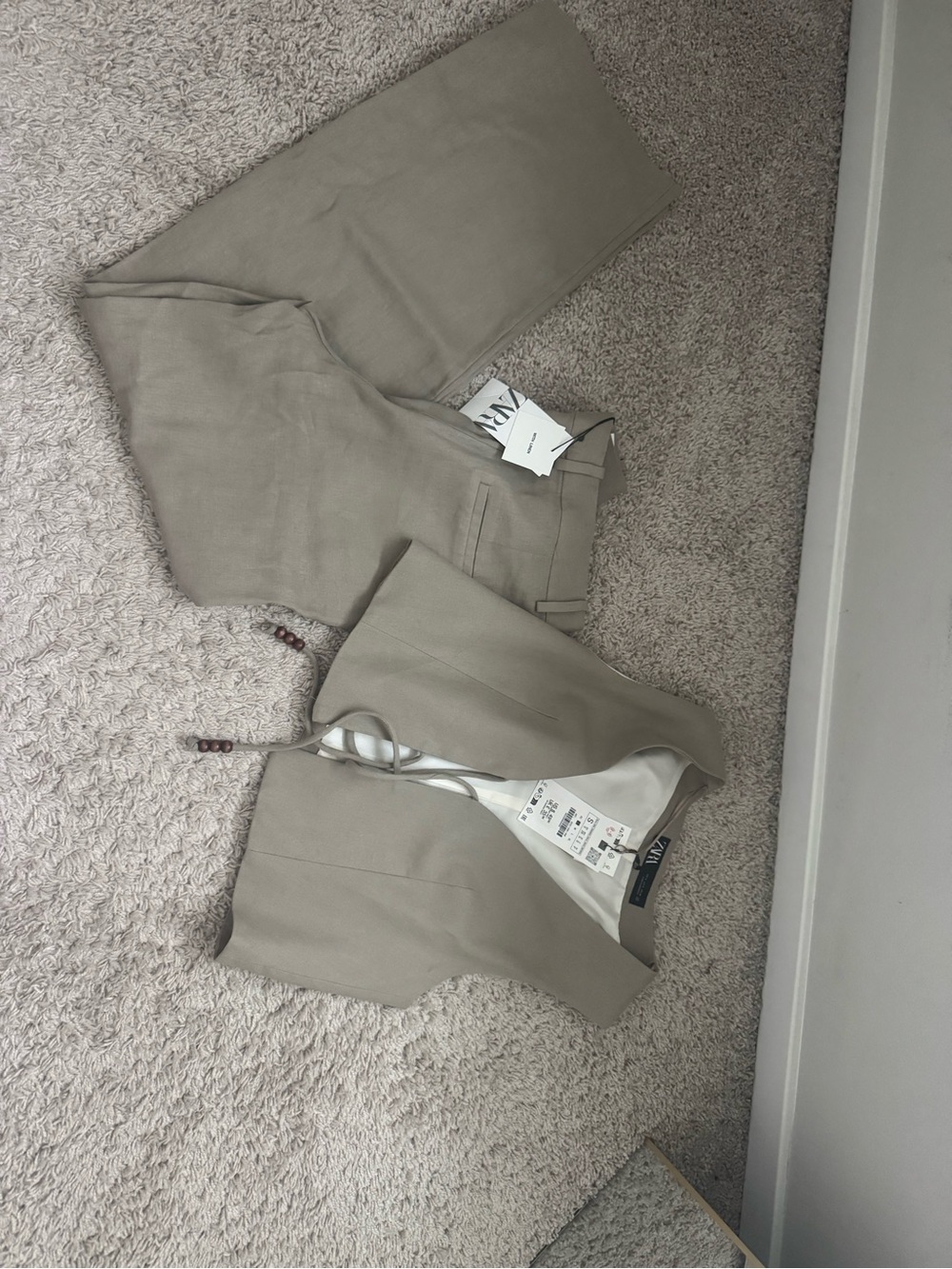 Zara Beige Two-Piece Vest and Trousers Set